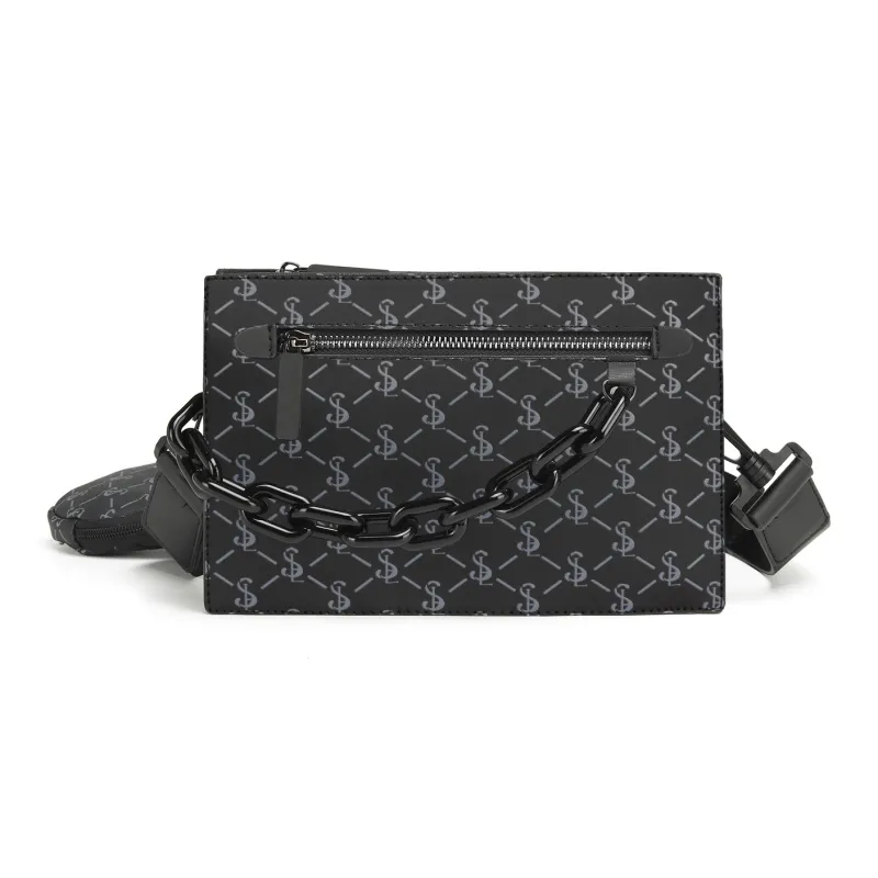 Slazenger PVC Camera Bag, Crossbody Bag Regular Unisex Black Gray Plaid-2