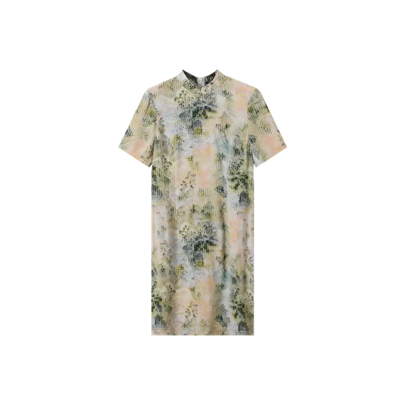H-YXIANG Short-Sleeved Dresses Women's River And Mountain Scenery-0