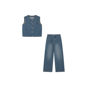 Mo Han Yi Mei Casual Suit Women's Vintage Denim Blue