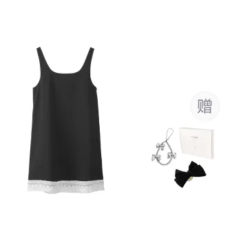 Fstudio French Lace Fashion Versatile Slip Dress Women's Black