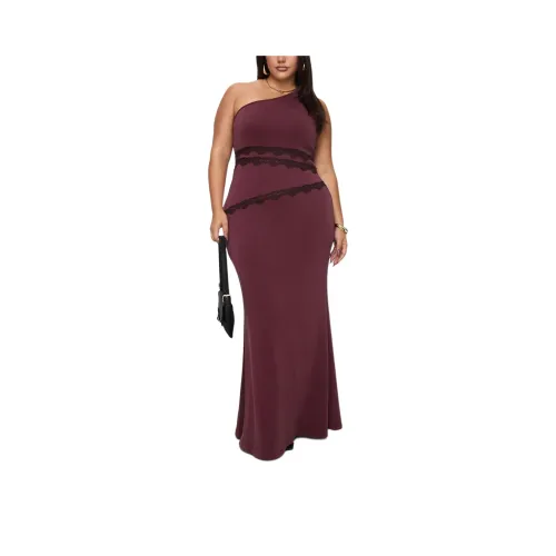 PRINCESS POLLY ULTRAVIOLET ONE SHOULDER LACE MAXI DRESS Sleeveless Dress Women's Wine/Burgundy