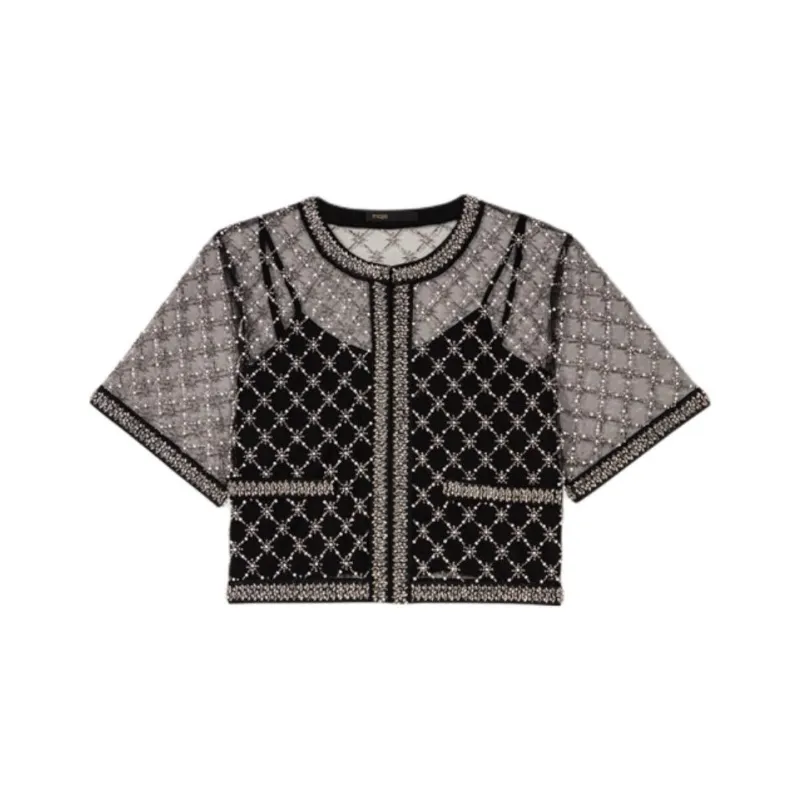 Maje Embroidered Tulle Top-0
