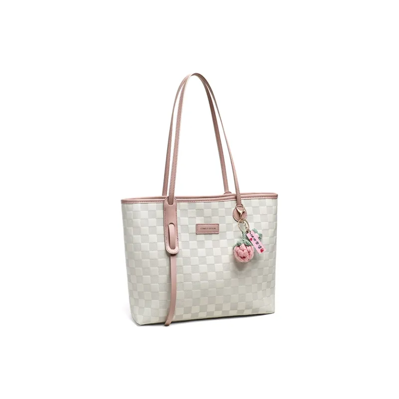 COMELY Cow Leather Tote Bag, Shopping Bag, Handbag, Shoulder Bag, Laptop Bag Regular Women's Ecru & Pink-2
