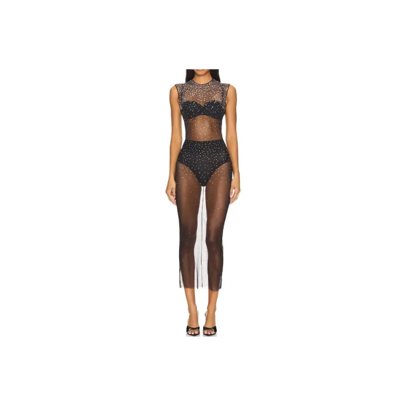 Alex Perry Crystal Mesh Midi Dress-0