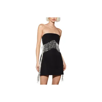 NASTY GAL Premium Tailored Beaded Fringe Mini Dress Sleeveless Dress Women's Black