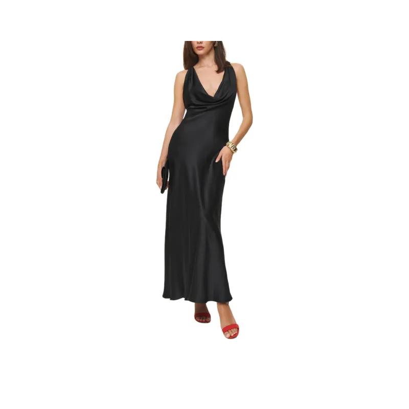 REFORMATION Rayana Silk Dress Slip Dresses Women's Black-0