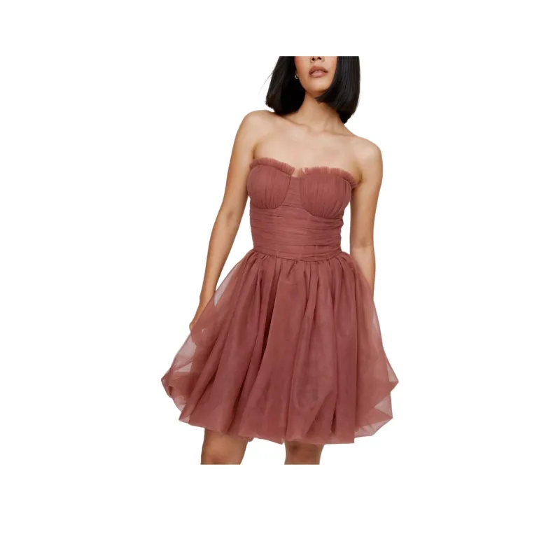 NASTY GAL Tulle Corset Bandeau Puffball Dress Sleeveless Dress Women's Rose-0