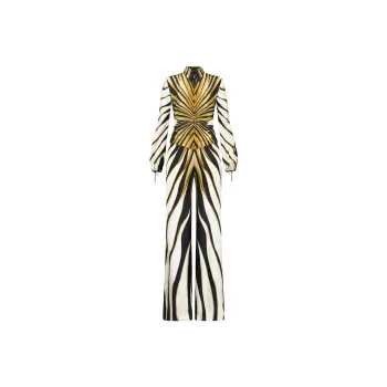 Roberto Cavalli Ray Of Gold Print Silk Shirt Dress