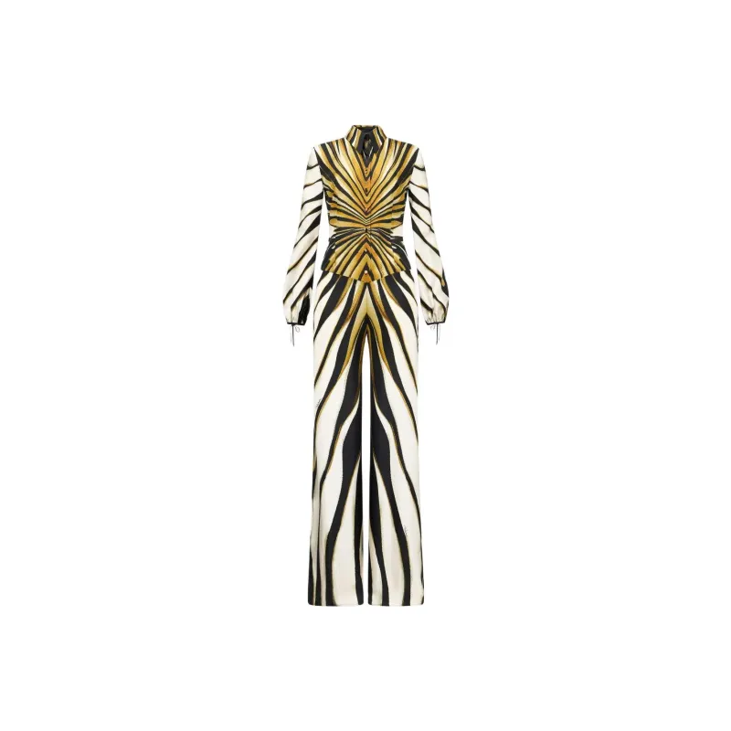 Roberto Cavalli Ray Of Gold Print Silk Shirt Dress-0