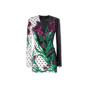BALMAIN V neck Sequin Minidress