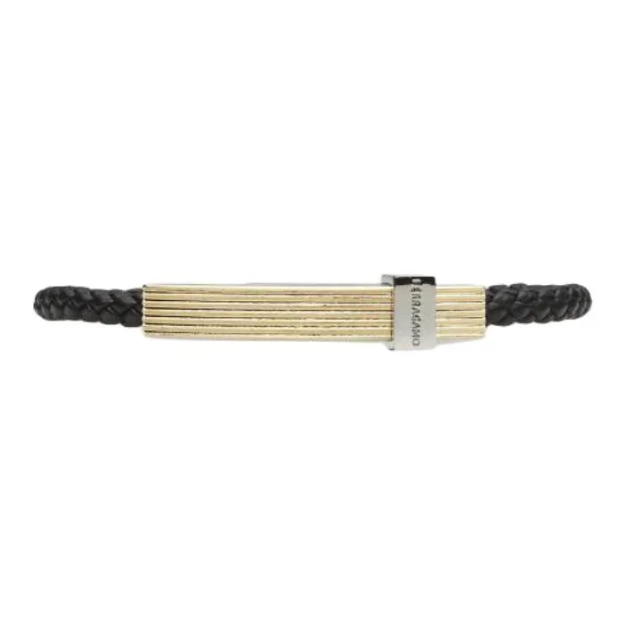 FERRAGAMO Brass, Calfskin Bracelets Men's Black-0