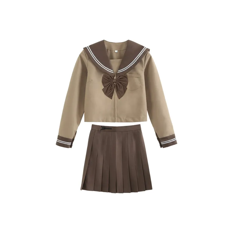 SHENBEI JK Skirt Set Women's Coffee-0