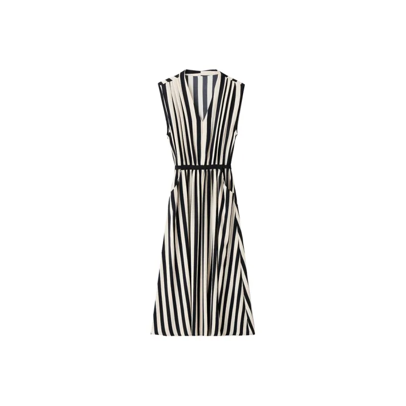 PIERRE CARDIN Sleeveless Dress Women's Black White Stripes-0
