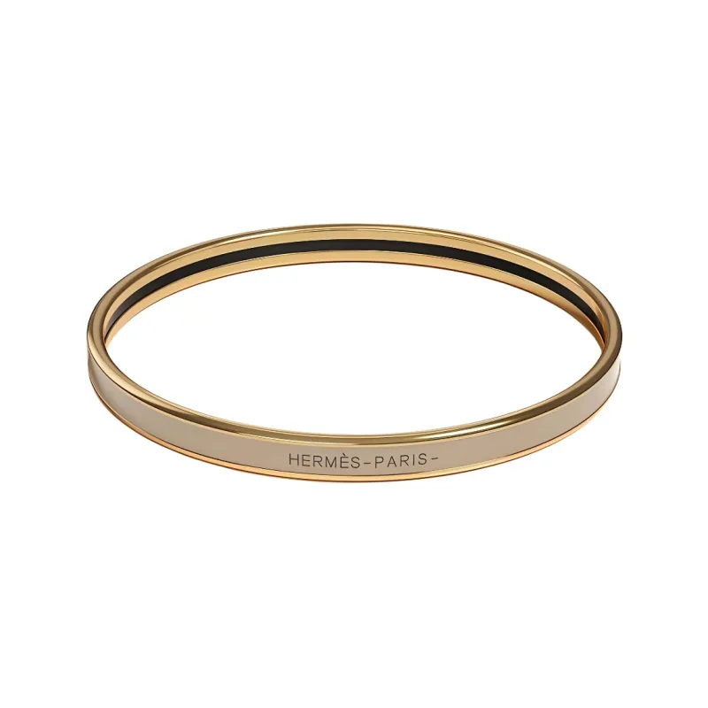 HERMES Enamel Bangles Women's Elephant Gray Gold-0