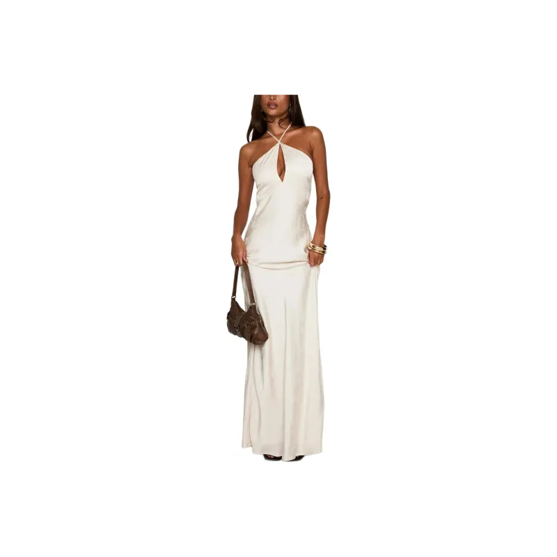 PRINCESS POLLY LIMOSINA HALTER MAXI DRESS Slip Dresses Women's CHAMPAGNE/Champagne-0