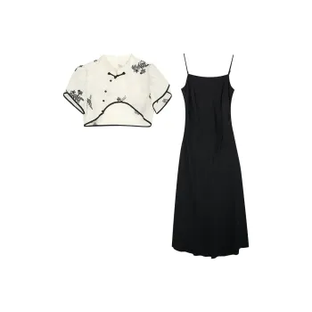 3COLOUR Two Piece Skirt Sets Women's Set Black White Top+Camisole Dress