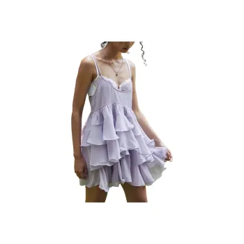 FREE PEOPLE Runaway Rockstar Mini Slip Slip Dresses Women's Dusk Breeze