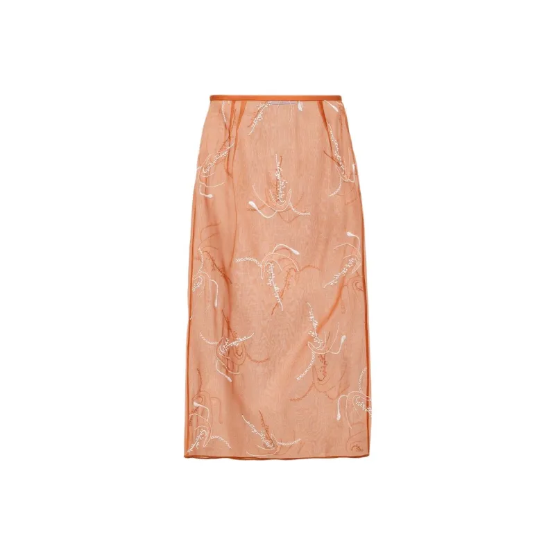 PRADA Embroidered Organza Midi Skirt-0