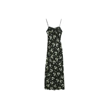 3COLOUR Sleeveless Dress Women's Pitch Black With Floral Pattern