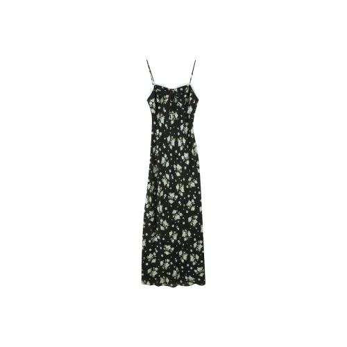3COLOUR Sleeveless Dress Women's Pitch Black With Floral Pattern