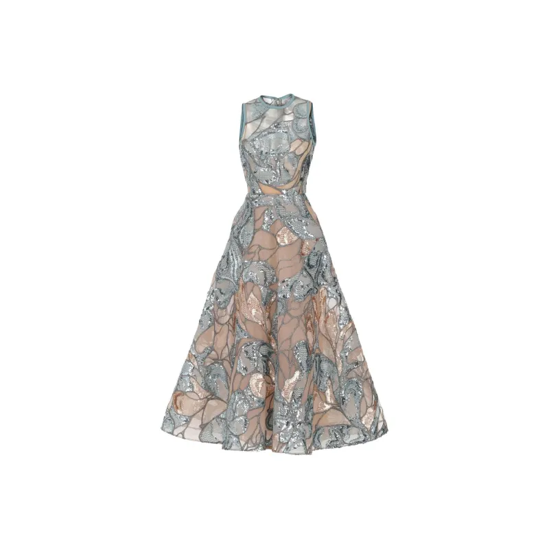ELIE SAAB SS24 Sleeveless Dress Women's Blue-0