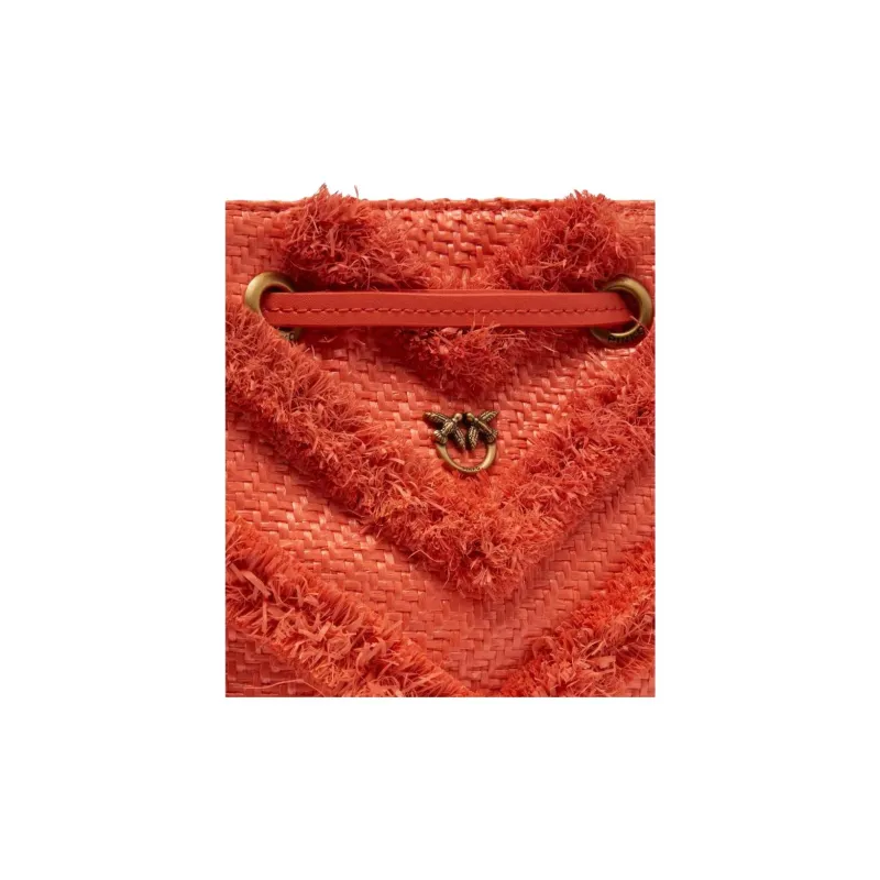PINKO Cow Leather Bucket Bag, Shoulder Bag Women's Coral Red-3