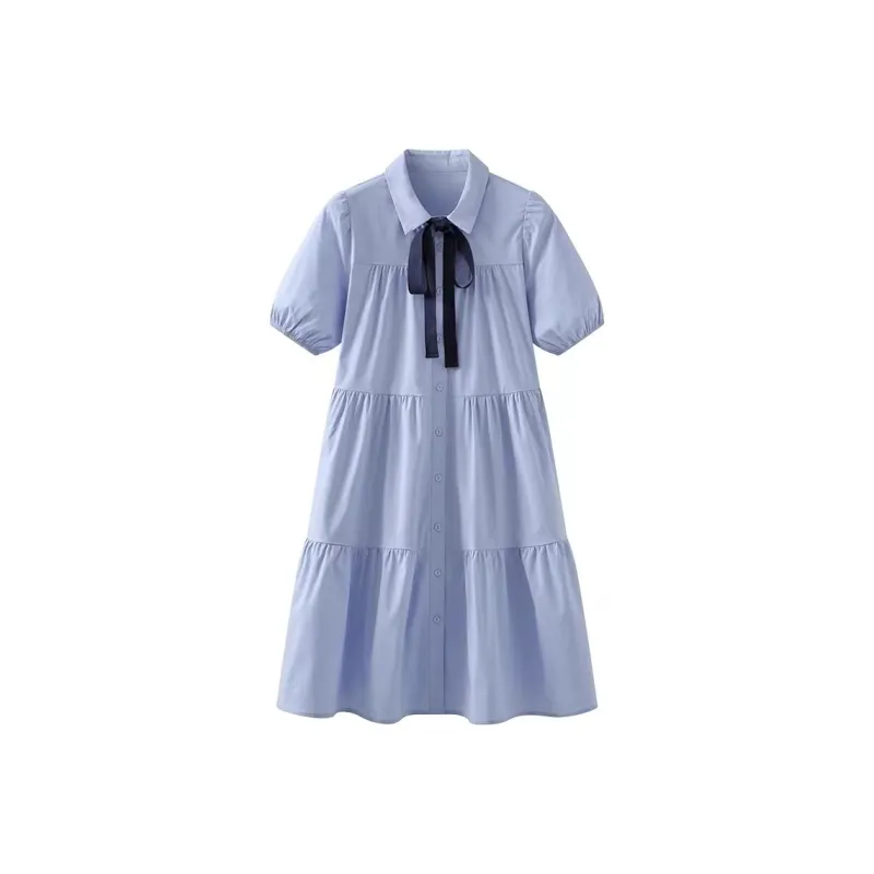 Mu Qingqing Short Sleeved Dresses Women's Blue-0