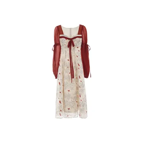 Lookinto Long Sleeved Dresses Women's Red