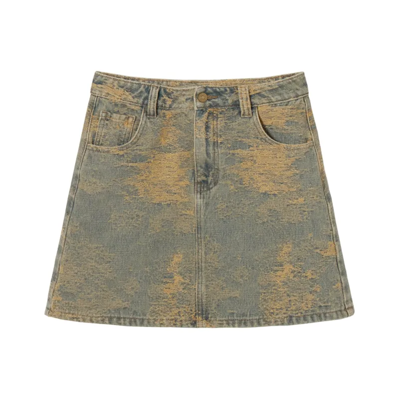 MEETLADY Casual Short Skirts Women's Washed Denim Yellow-0