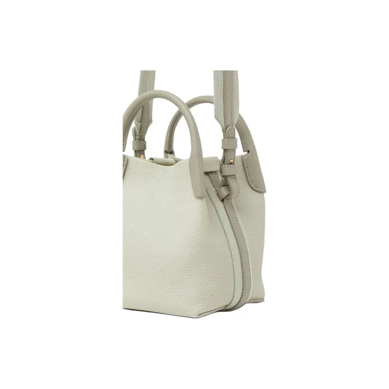Loro Piana Cow Leather Bucket Bag, One Shoulder Handbag Mini Women's Light Green & Sun Gold-5