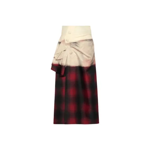 Maison Margiela Pendleton Midi Skirt Casual Long Skirts Women's Red