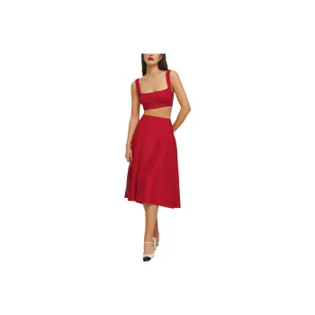 REFORMATION Santana Linen Two Piece Skirt Set Women's Cherry Red