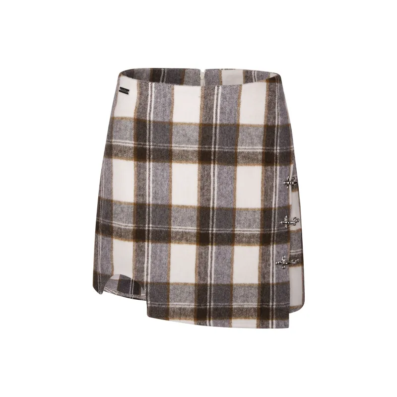 Guuka Hero Casual Short Skirts Women's Gray Plaid-0