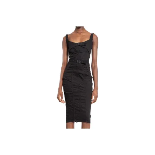 Mugler Bi Color Buckled Denim Dress
