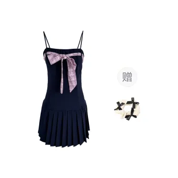 TORIGHT Slip Dress Women's Navy Blue+Bowknot Hair Tie Comes With