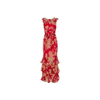 Rixo Floral Ruffled Midi Dress