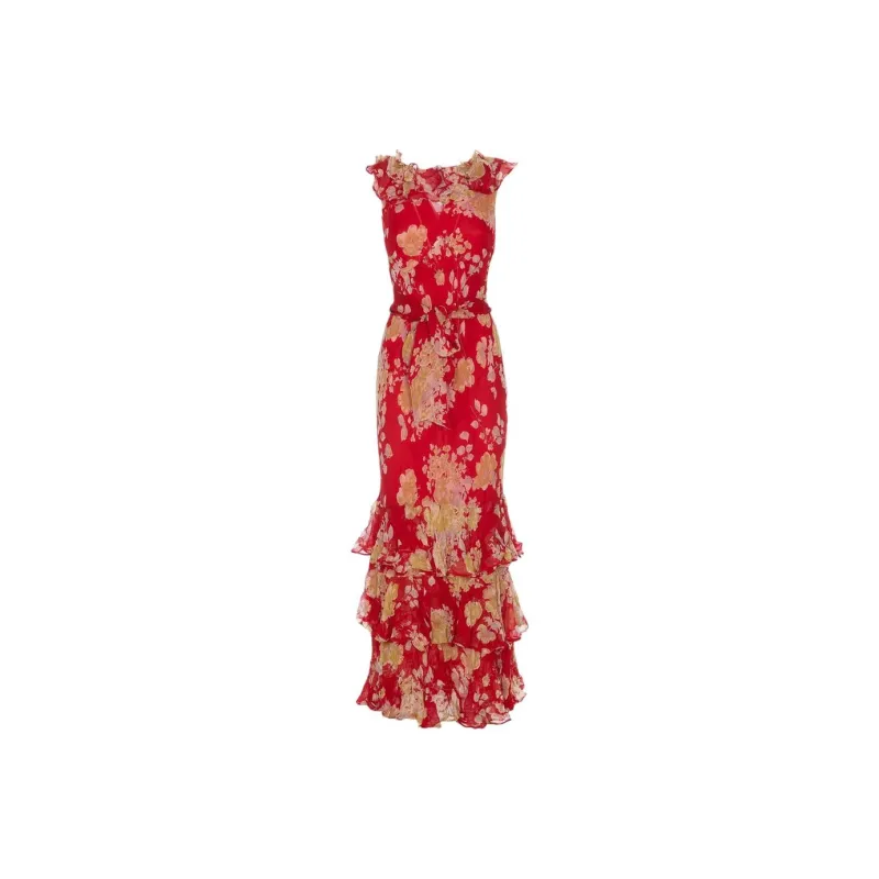 Rixo Floral Ruffled Midi Dress-0