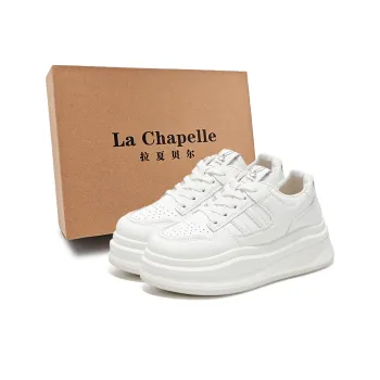 La Chapelle Platform White Sneakers Anti Slip Wear Resistant Low Top Skateboard Shoes Women's Beige