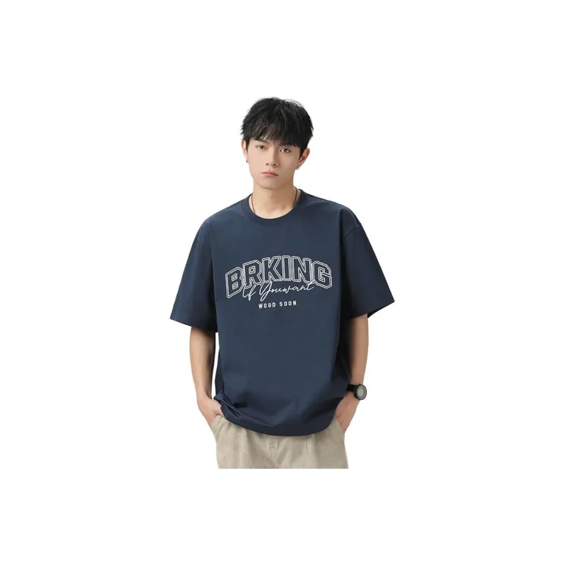 WOOD SOON Print Loose Fit Half Sleeve T Shirt Japanese Style Top Unisex-10