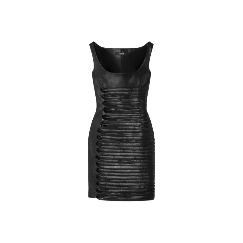 VERSACE Scoop neck Leather Mini Dress-0