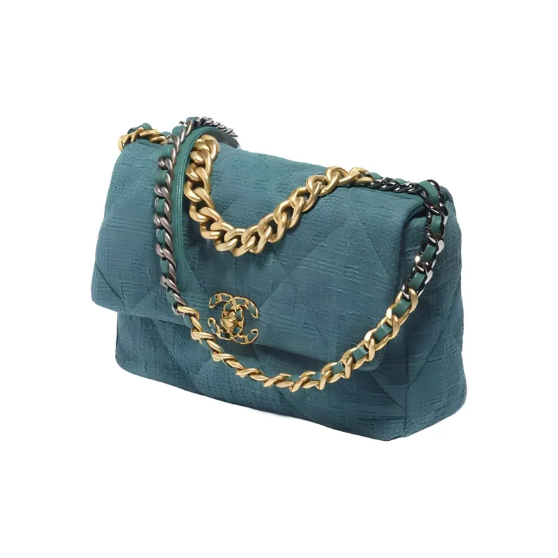 CHANEL 19Bag Fabric Shoulder Bag, Crossbody Bag Tubas Women's Gray Blue-1