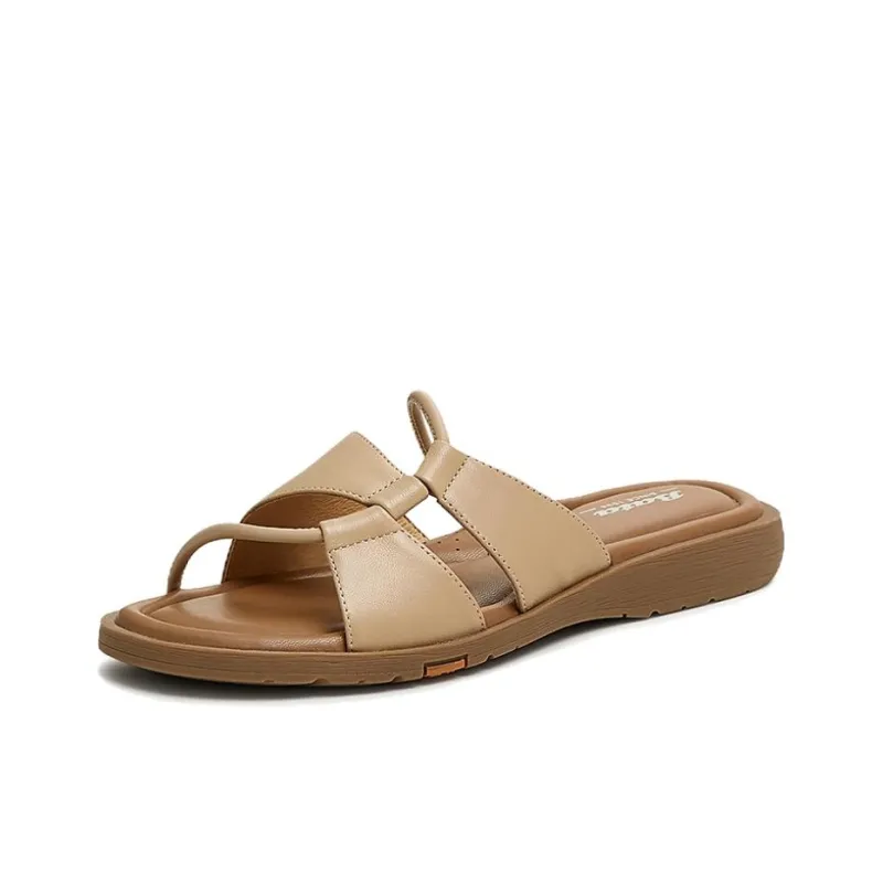 BATA Rubber Sole Leather Patchwork Quiet Slip Resistant Slide Slippers Women's-5