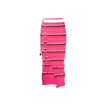Jacquemus La Jupe Maille Concha Asymmetric Striped Skirt Dark Pink
