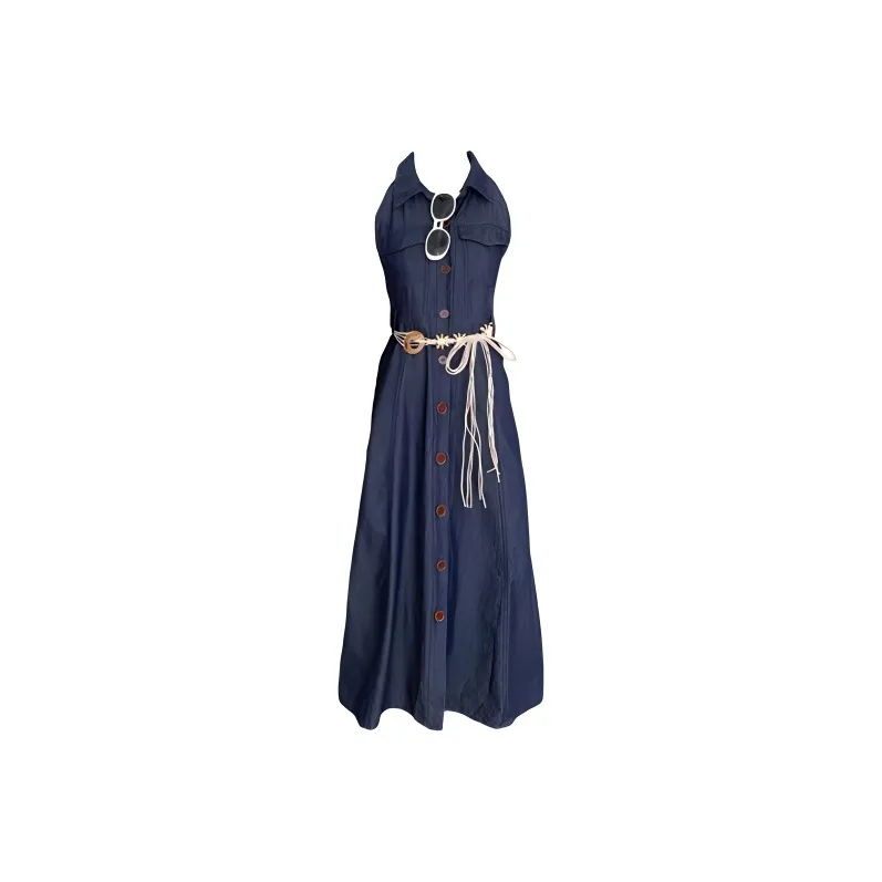 TIBINB Sleeveless Dress Women's Image Color With Belt-0