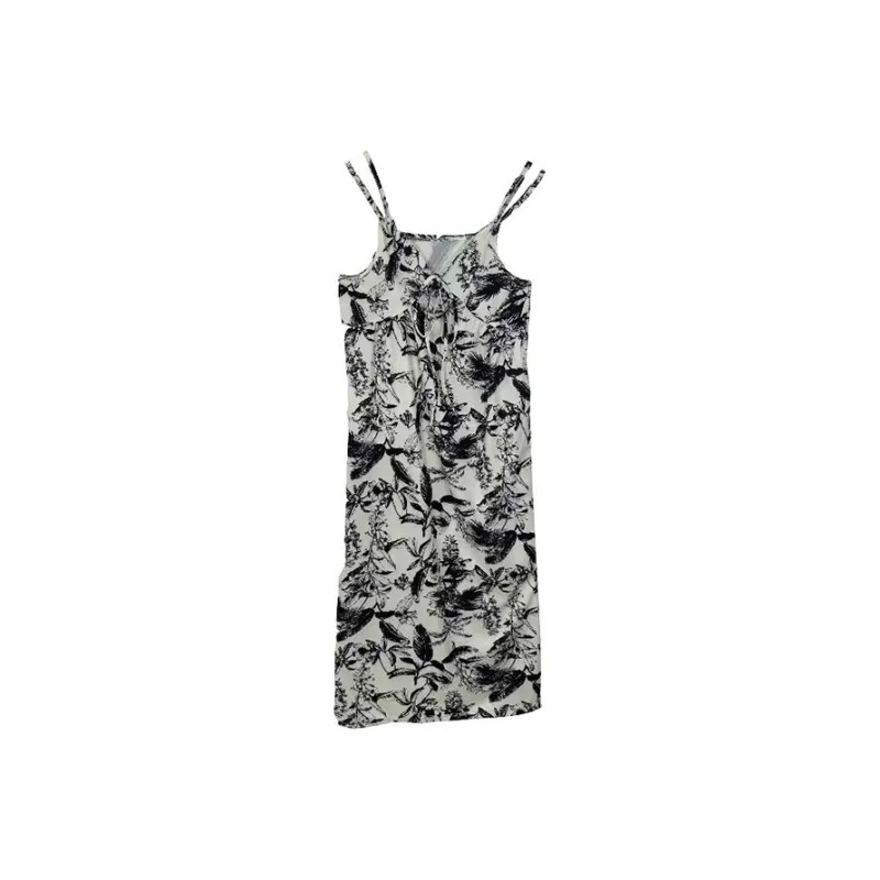 HUINIAN Slip Dresses Women's Ink Wash Painting Floral-0