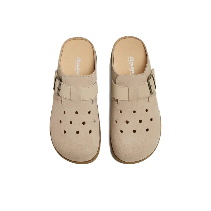 BATA Leather Patchwork Closed Toe Slippers Women's-6