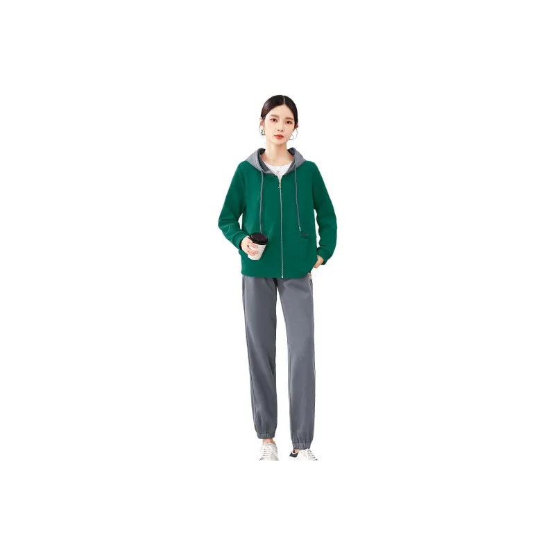 ZHUSHIFANGYUAN Casual Suit Women's Green Contrast Dark Gray-0