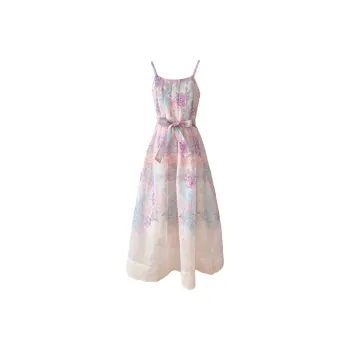 COVER TIME Slip Dress Women's Apricot Base With Hydrangea