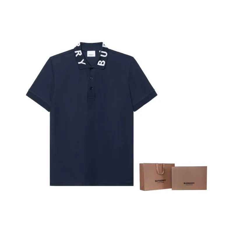 Burberry SS23 Logo Print Short Sleeve Polo Shirt Navy Blue-4