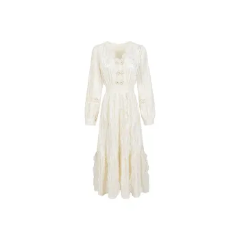 UPNANAWANG Long Sleeved Dresses Women's White